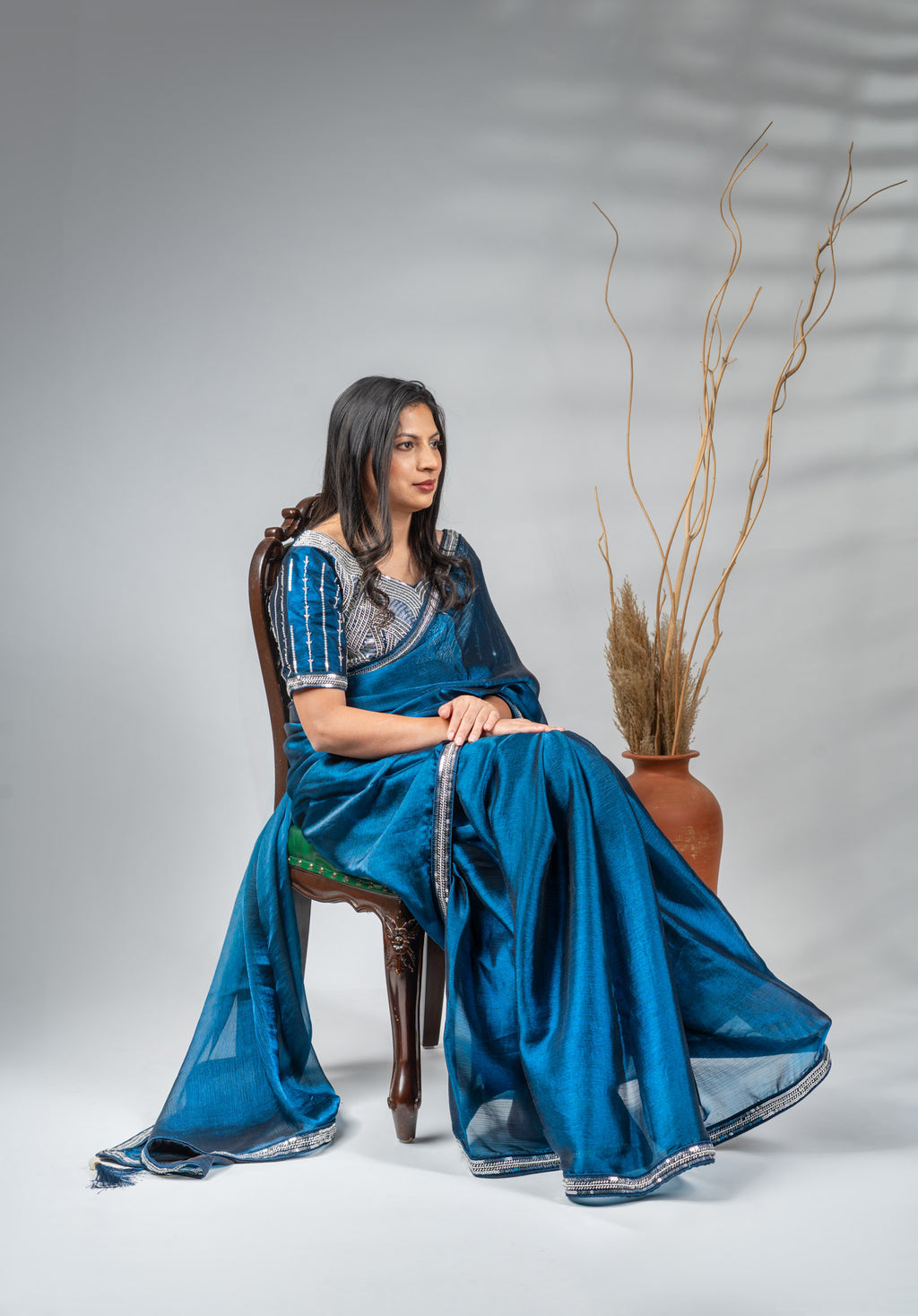 Midnight Blue Metallic Silk Saree