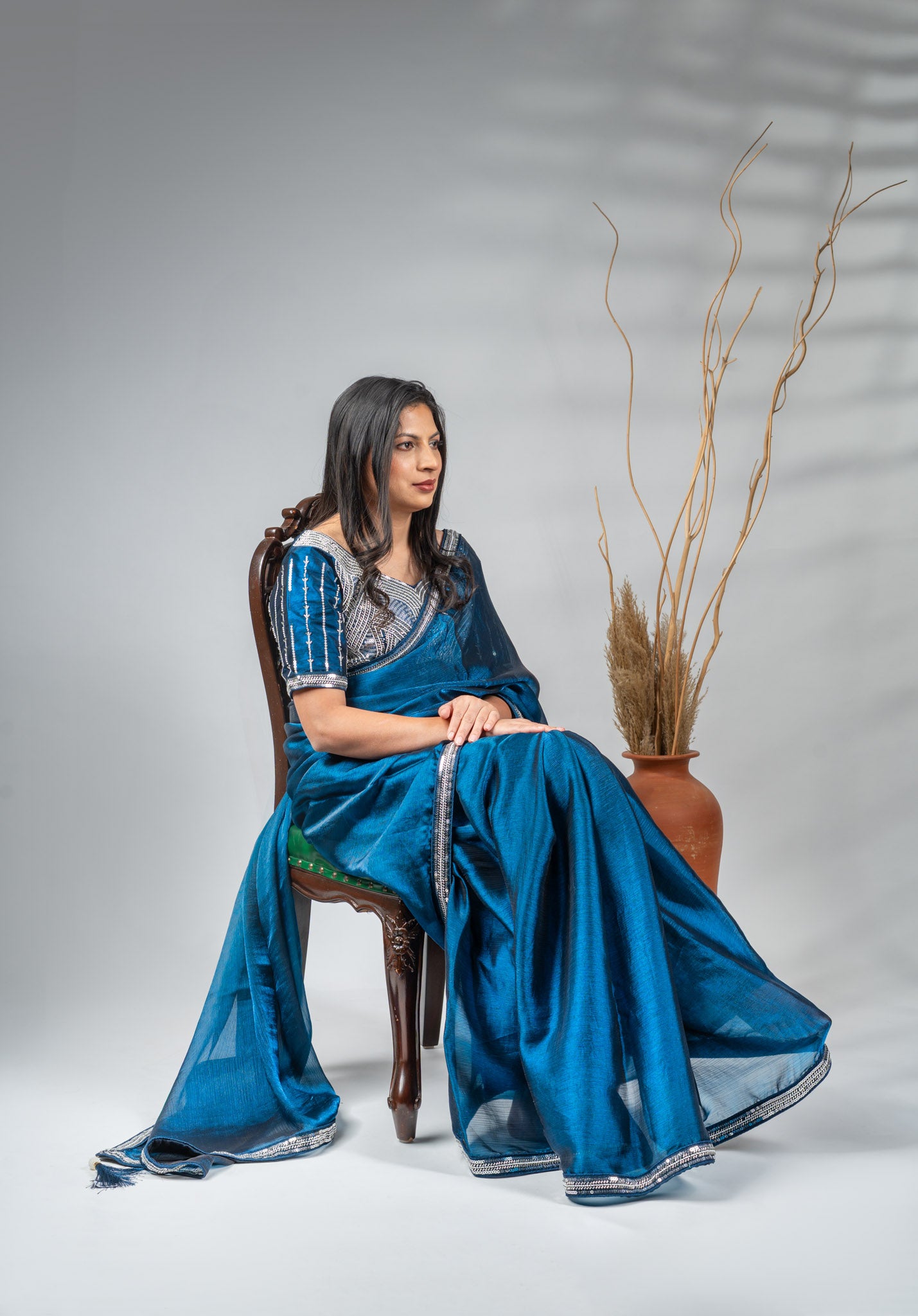 Midnight Blue Metallic Silk Saree