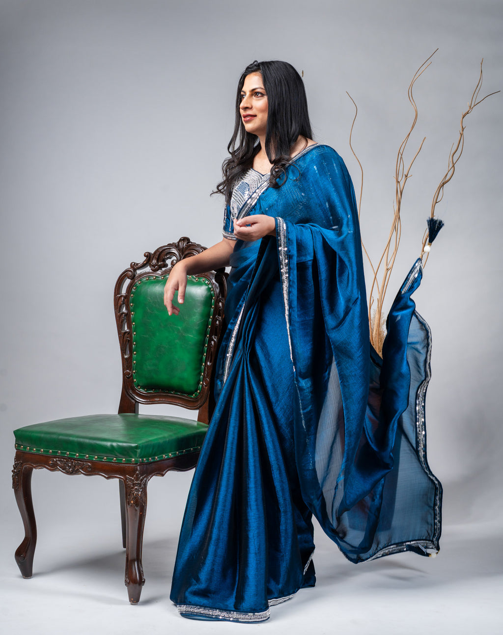 Midnight Blue Metallic Silk Saree