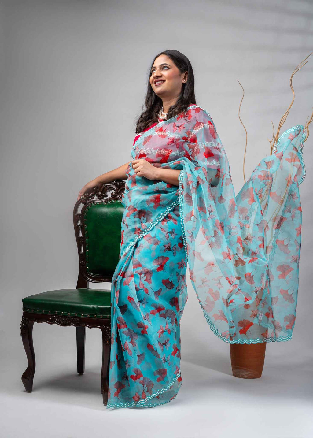 Sky Blue Organza Saree with Floral Print