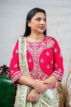 Pistachio Green Crepe Silk Saree with Bandhani Blouse
