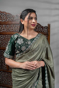 Olive Green Crepe Silk Saree