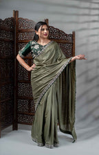 Olive Green Crepe Silk Saree