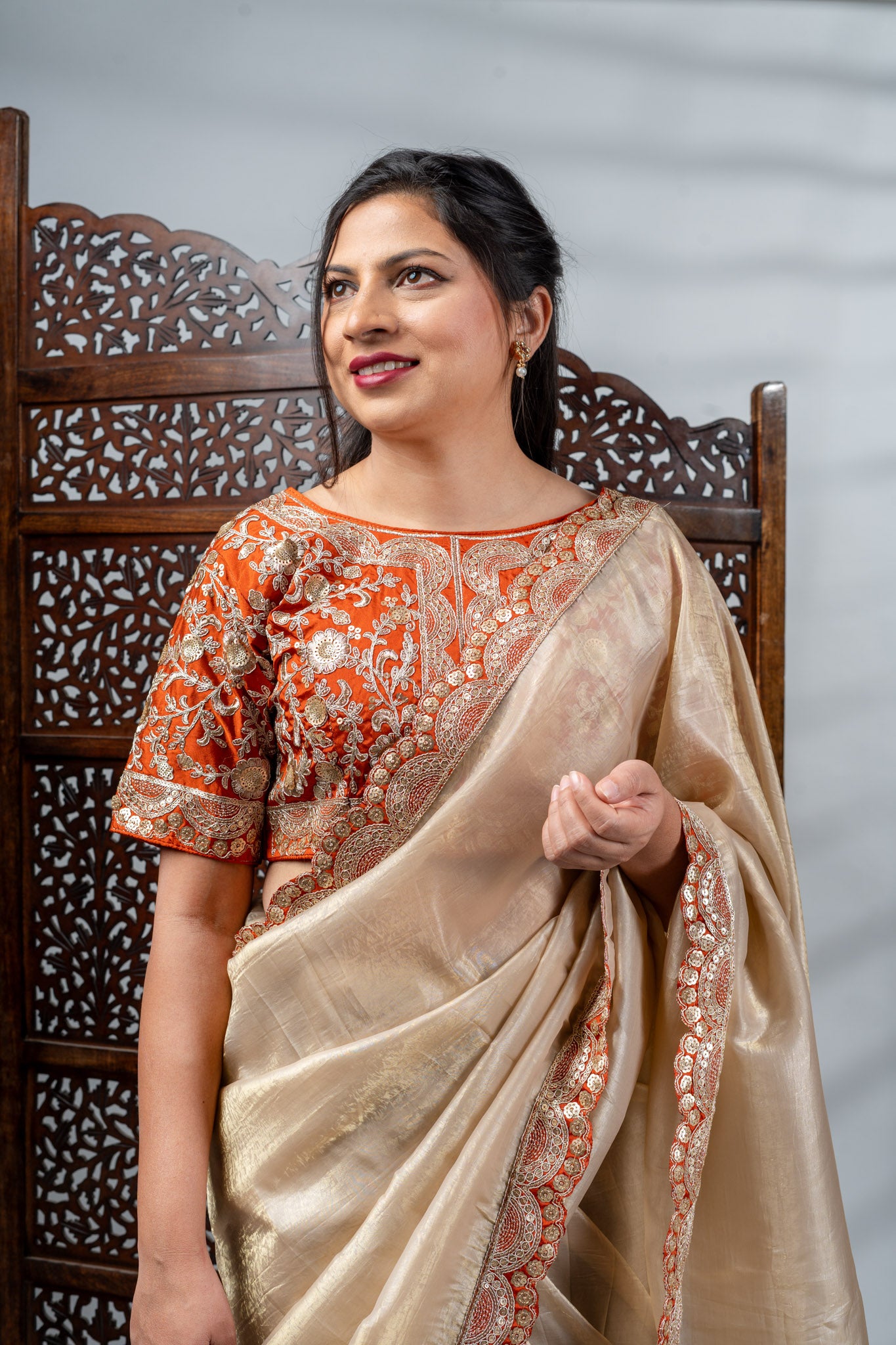 Champagne Gold Crepe Silk Saree