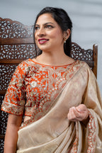 Champagne Gold Crepe Silk Saree