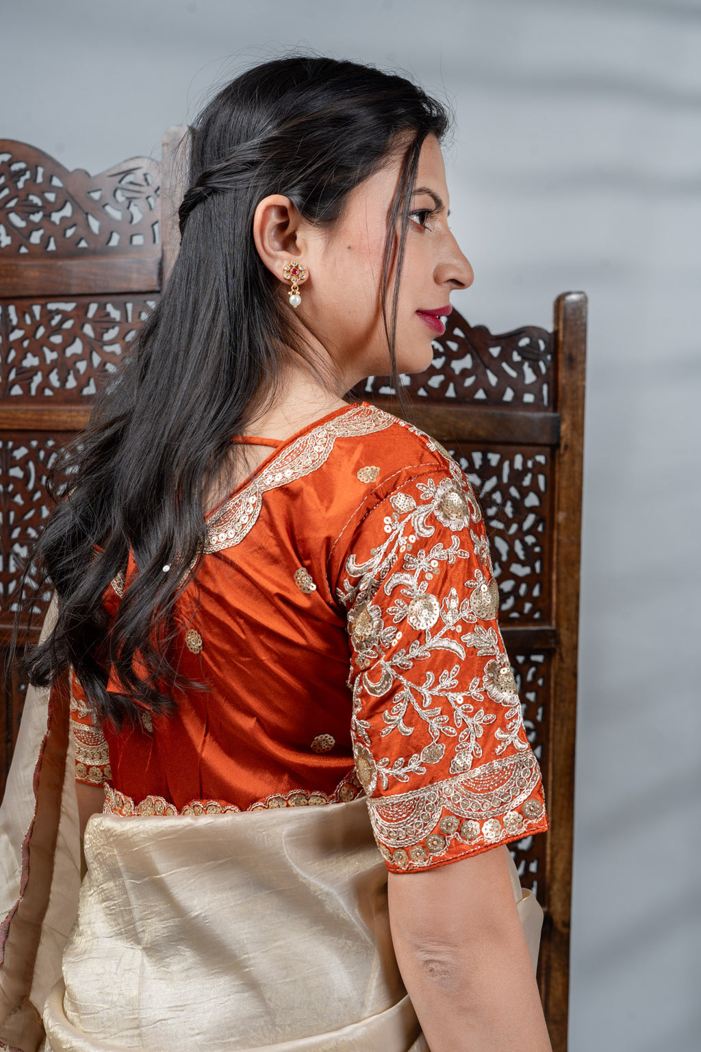 Champagne Gold Crepe Silk Saree