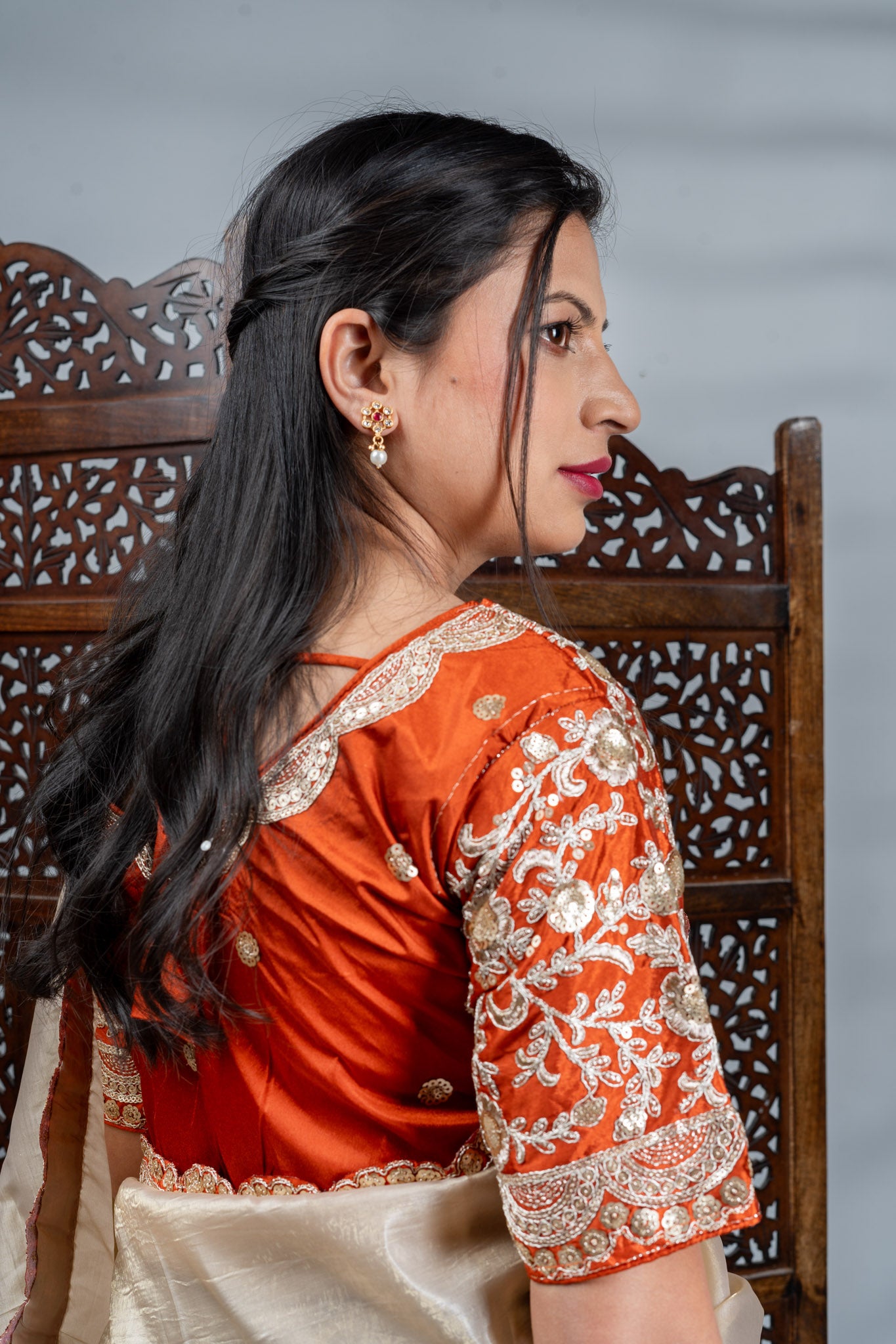 Champagne Gold Crepe Silk Saree