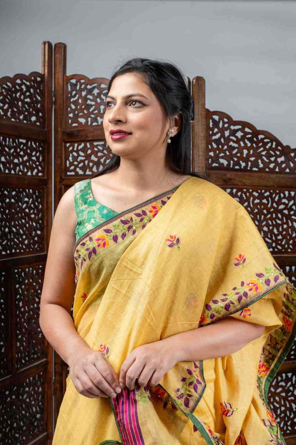 Mustard Cotton Peacock Saree