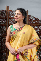 Mustard Cotton Peacock Saree