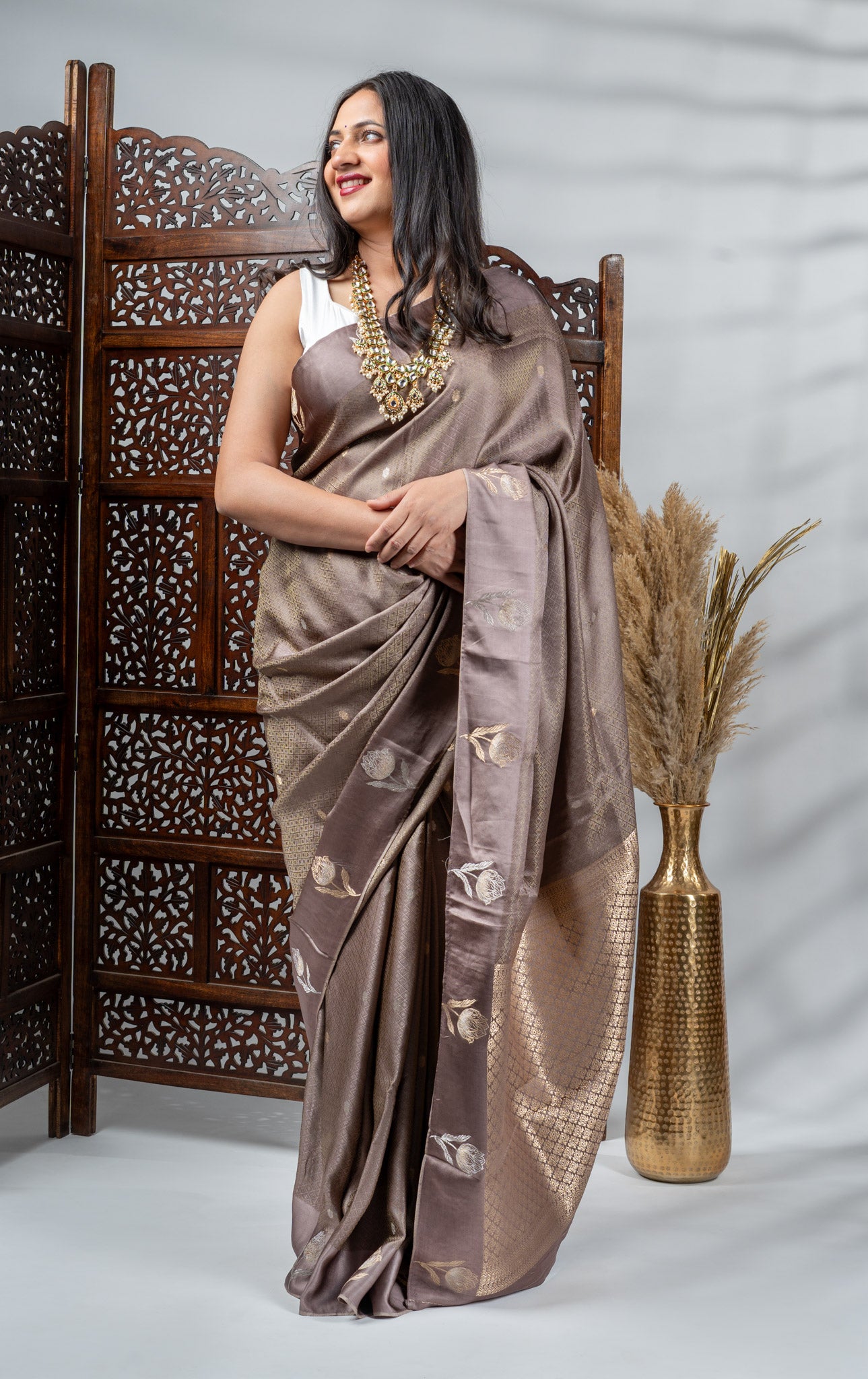 Mocha Organza Satin Saree