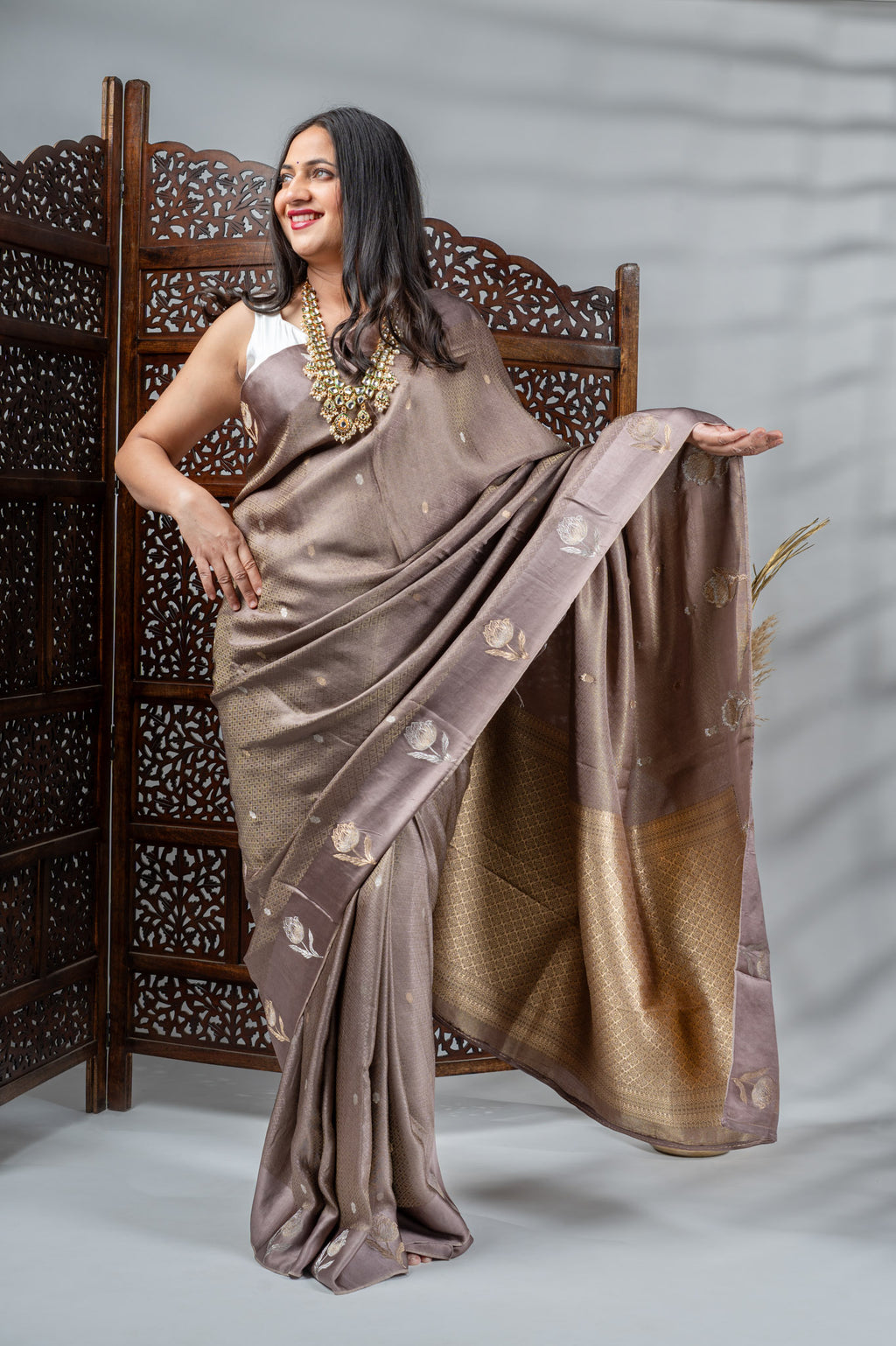 Mocha Organza Satin Saree