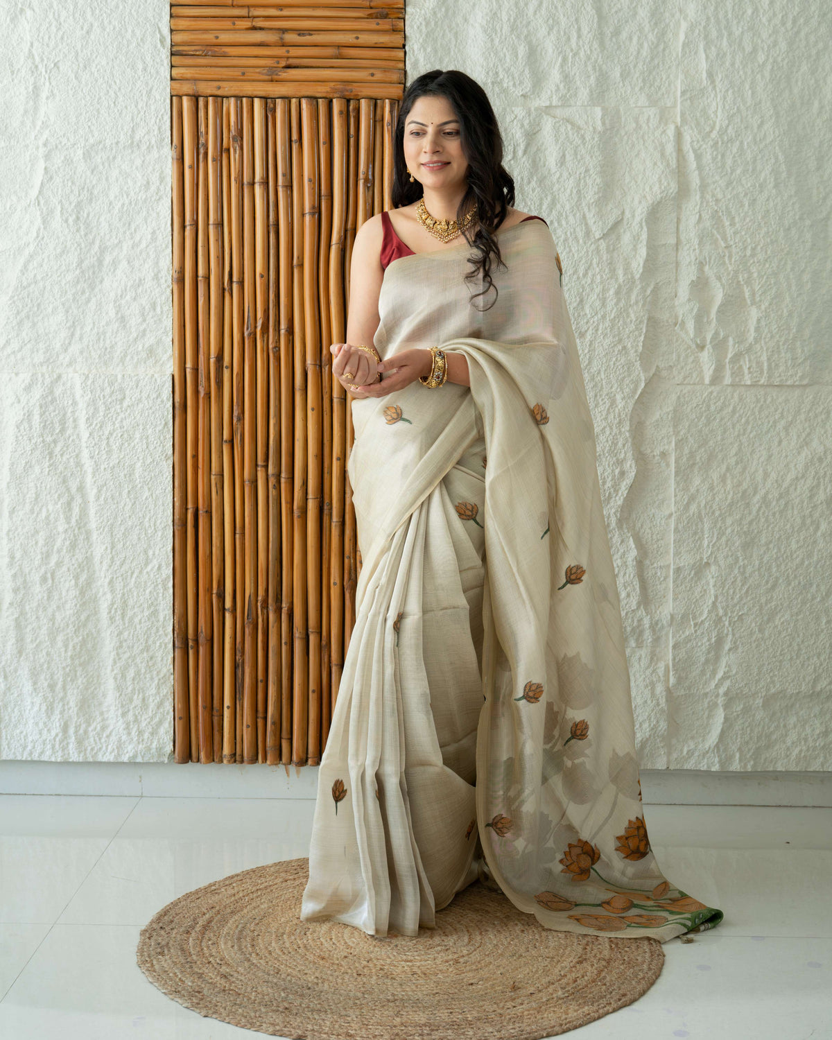 Soft Tissue Silk Saree with Pichwai Style Lotus Motif