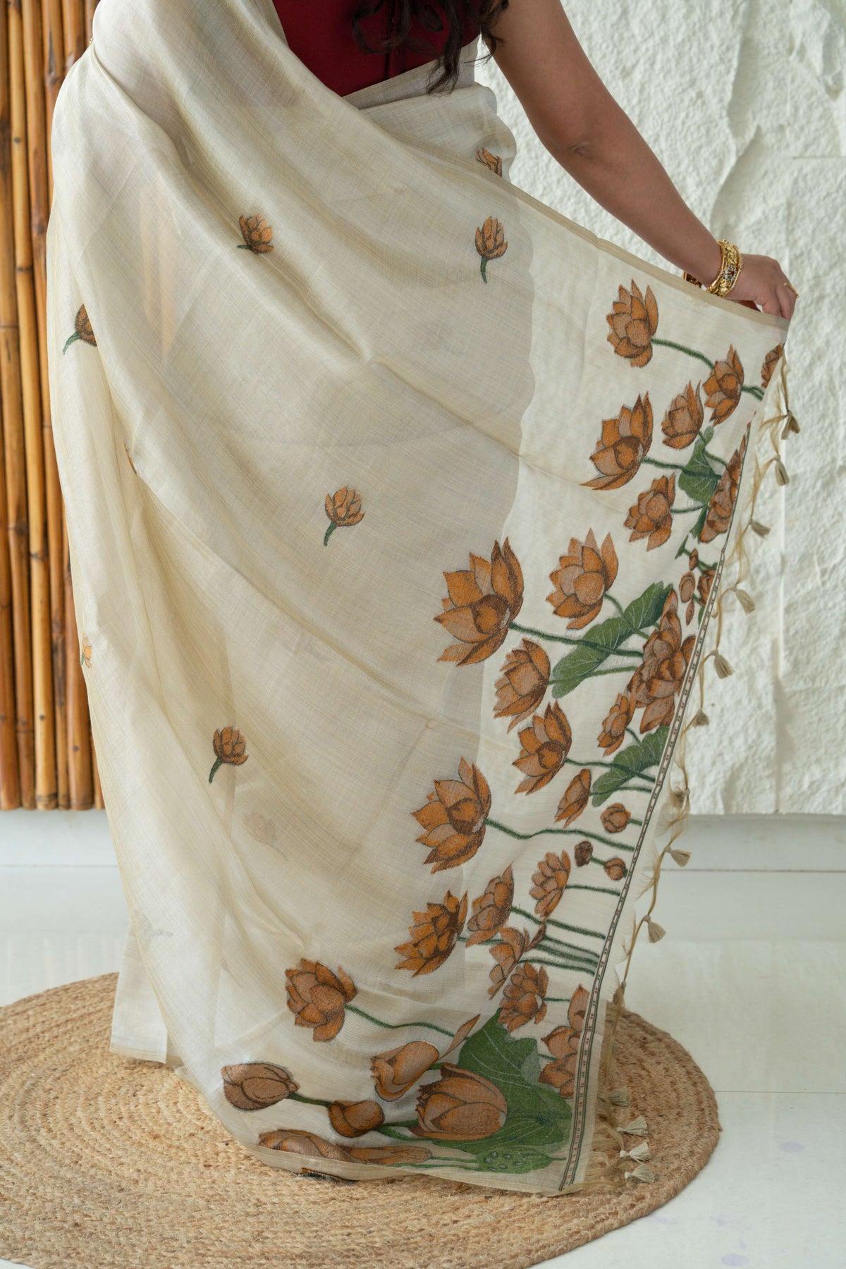 Soft Tissue Silk Saree with Pichwai Style Lotus Motif