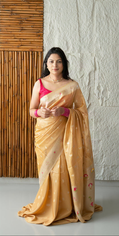 Silk Linen Tissue Blend Paithani Saree