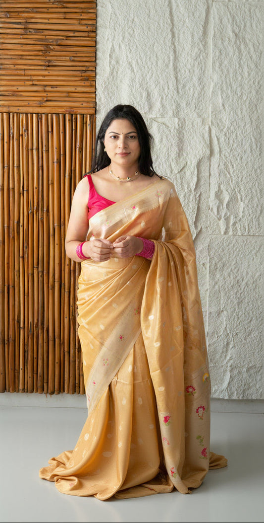 Silk Linen Tissue Blend Paithani Saree