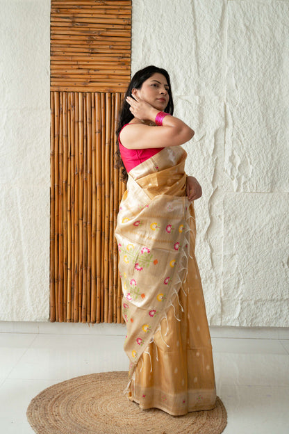 Silk Linen Tissue Blend Paithani Saree