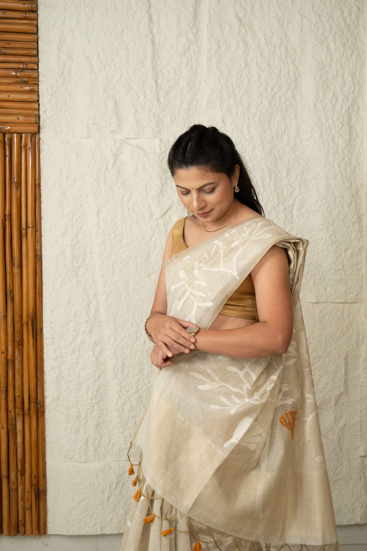 Cotton Saree with White Damask