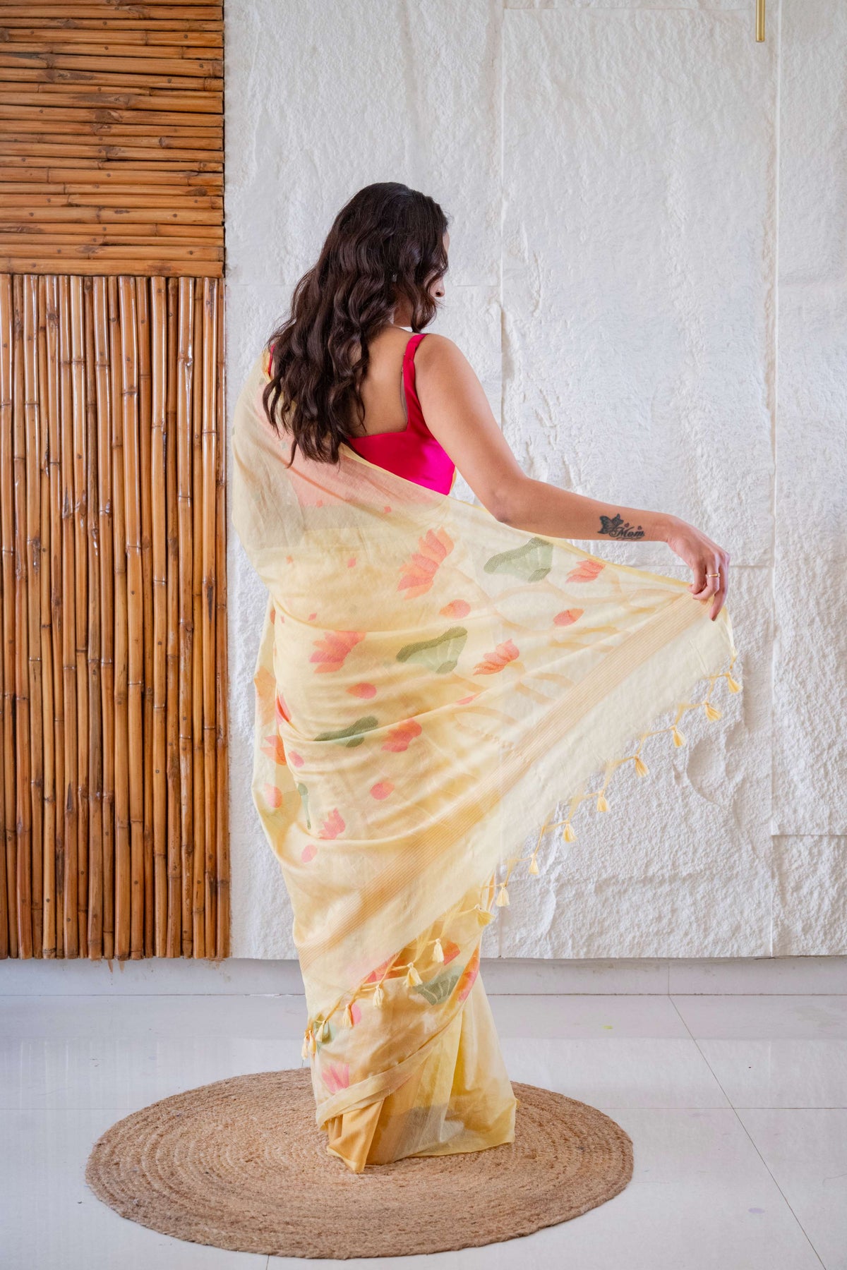 Mul Chanderi Saree with Flowers Design