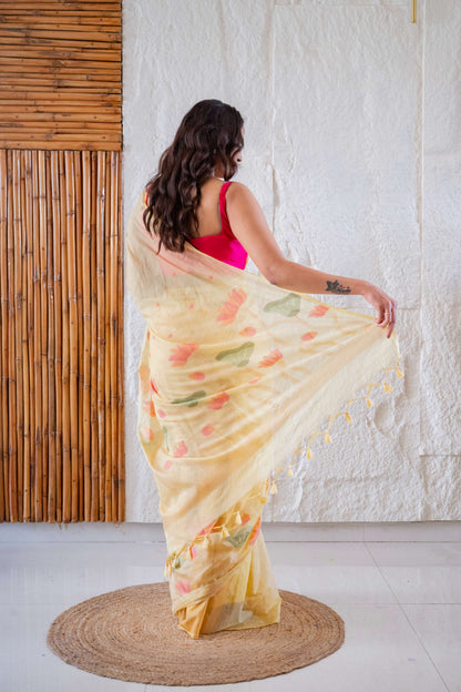 Mul Chanderi Saree with Flowers Design