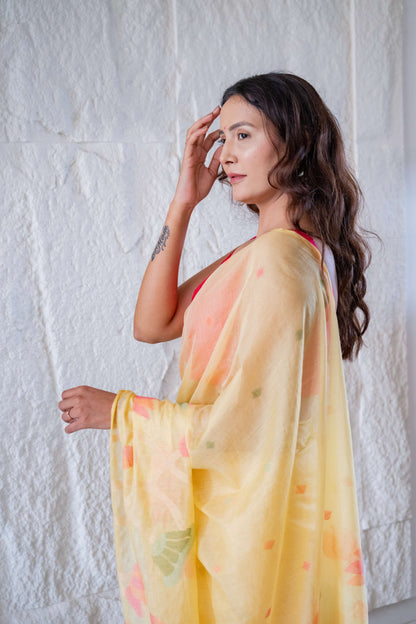 Mul Chanderi Saree with Flowers Design