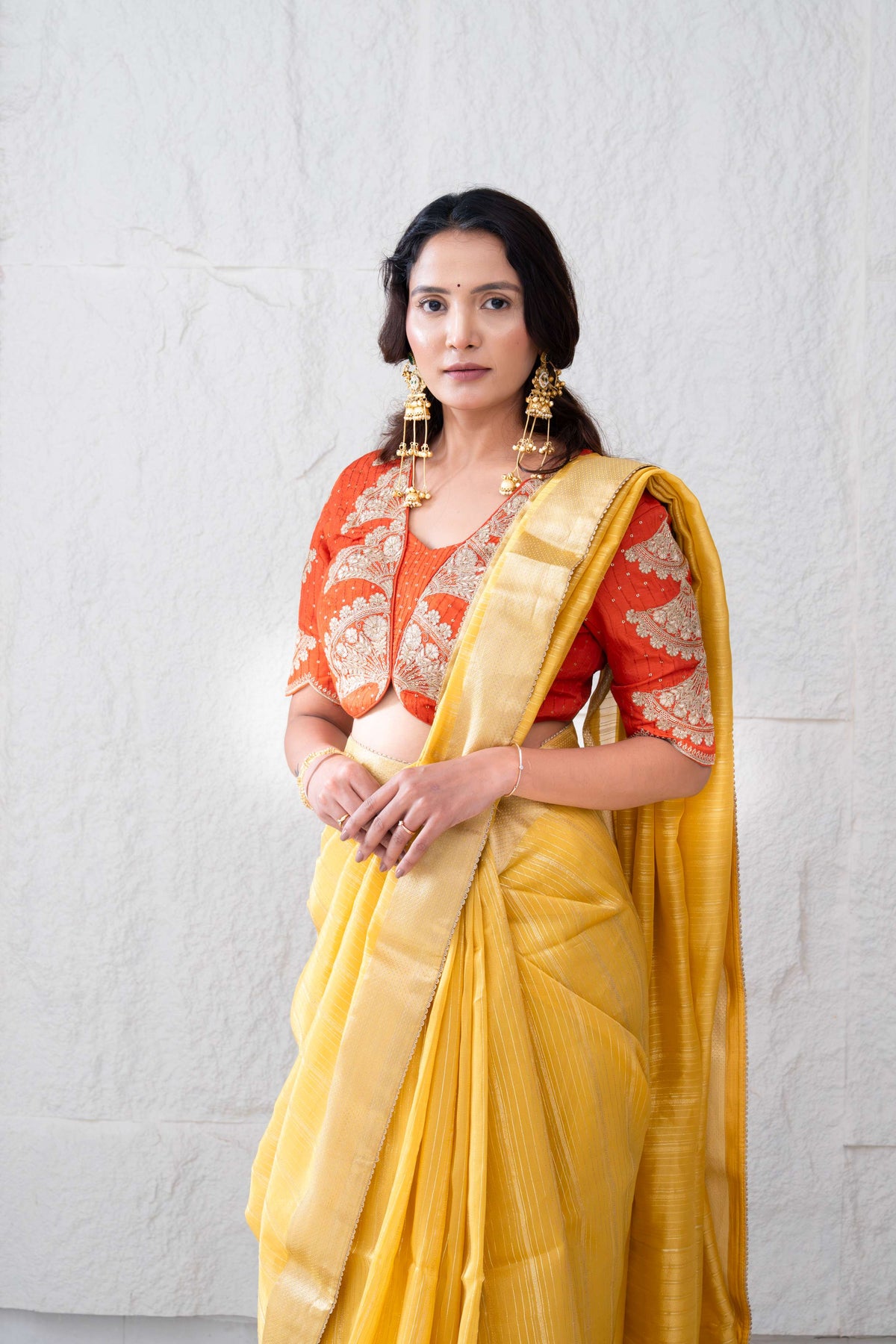 Linen Tissue Silk Saree with Gold Zari Jacquard Weaving
