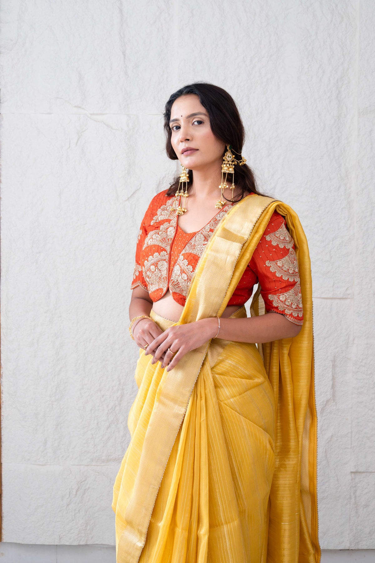 Linen Tissue Silk Saree with Gold Zari Jacquard Weaving