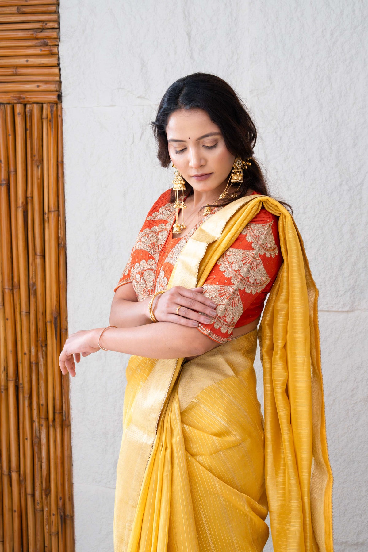 Linen Tissue Silk Saree with Gold Zari Jacquard Weaving