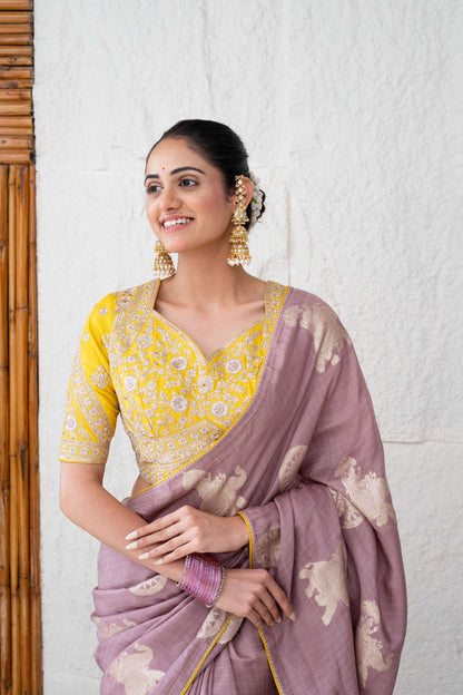 Tussar Silk Saree with Zari Woven Elephant Motifs