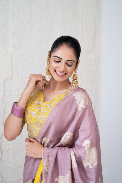Tussar Silk Saree with Zari Woven Elephant Motifs