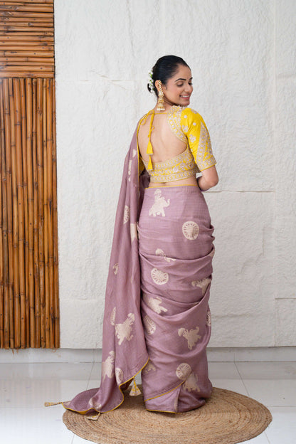 Tussar Silk Saree with Zari Woven Elephant Motifs