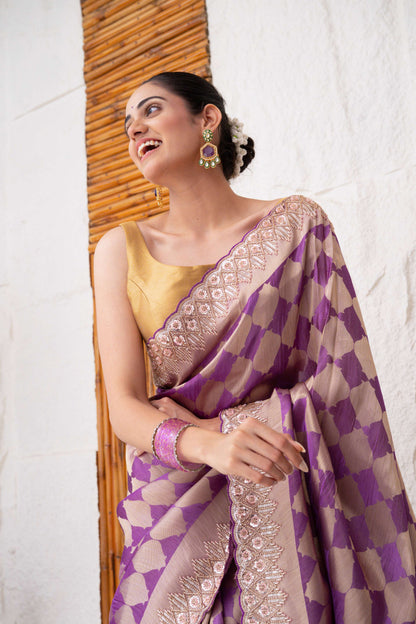Premium Tissue Silk Saree with Metallic Finish